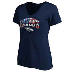 Baltimore Ravens Logo Women's Banner Wave V-Neck T-Shirt - Navy T-shirts