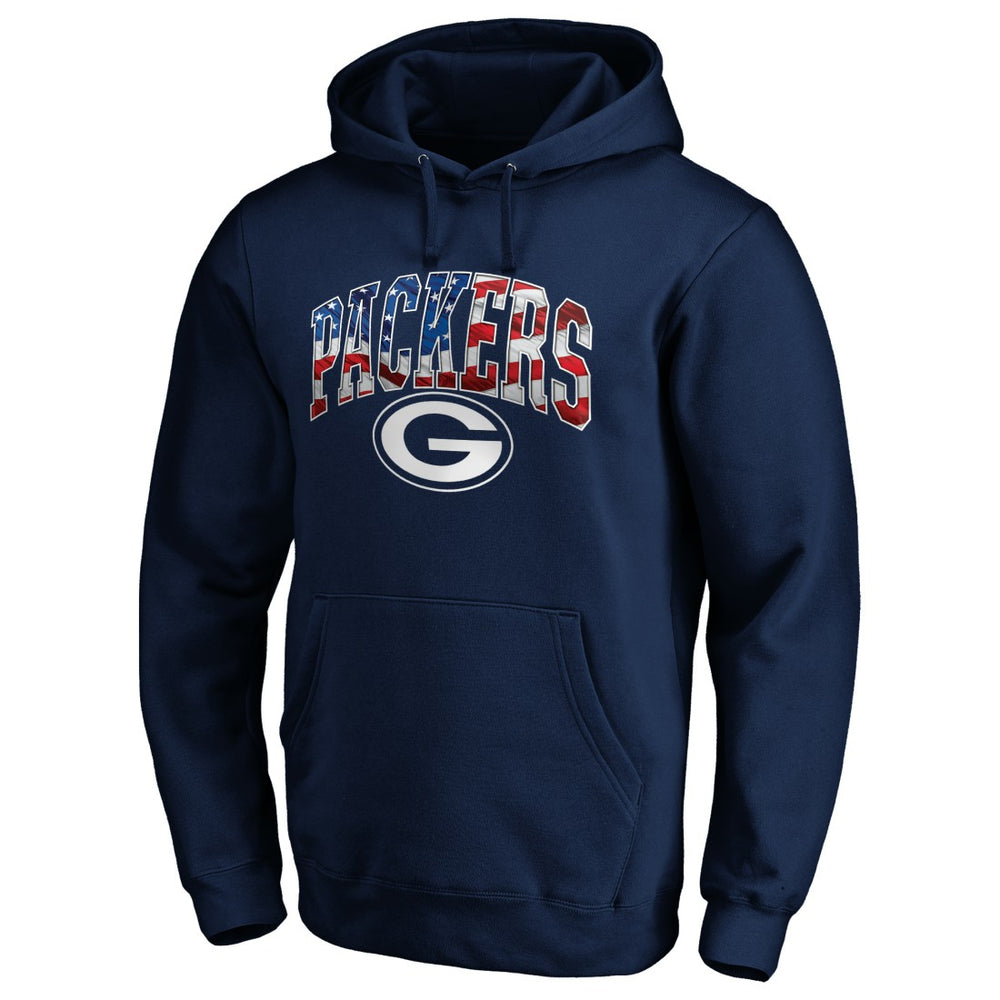 Green Bay Packers Banner Wave Fitted Pullover Hoodie - Navy Hoodies