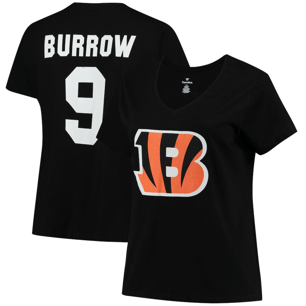 Joe Burrow Cincinnati Bengals Women's Plus Size Name & Number V-Neck T-Shirt - Black T-shirts