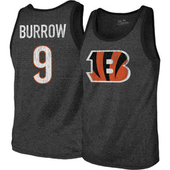 Joe Burrow Cincinnati Bengals Majestic Threads Name & Number Tri-Blend Tank Top - Black Tops