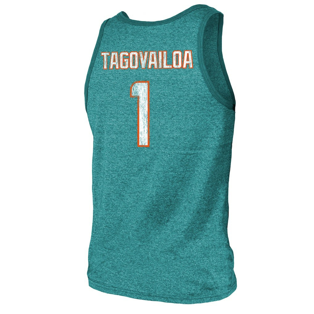 Tua Tagovailoa Miami Dolphins Majestic Threads Name & Number Tri-Blend Tank Top - Aqua Tops