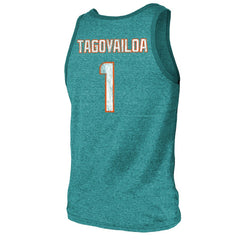 Tua Tagovailoa Miami Dolphins Majestic Threads Name & Number Tri-Blend Tank Top - Aqua Tops