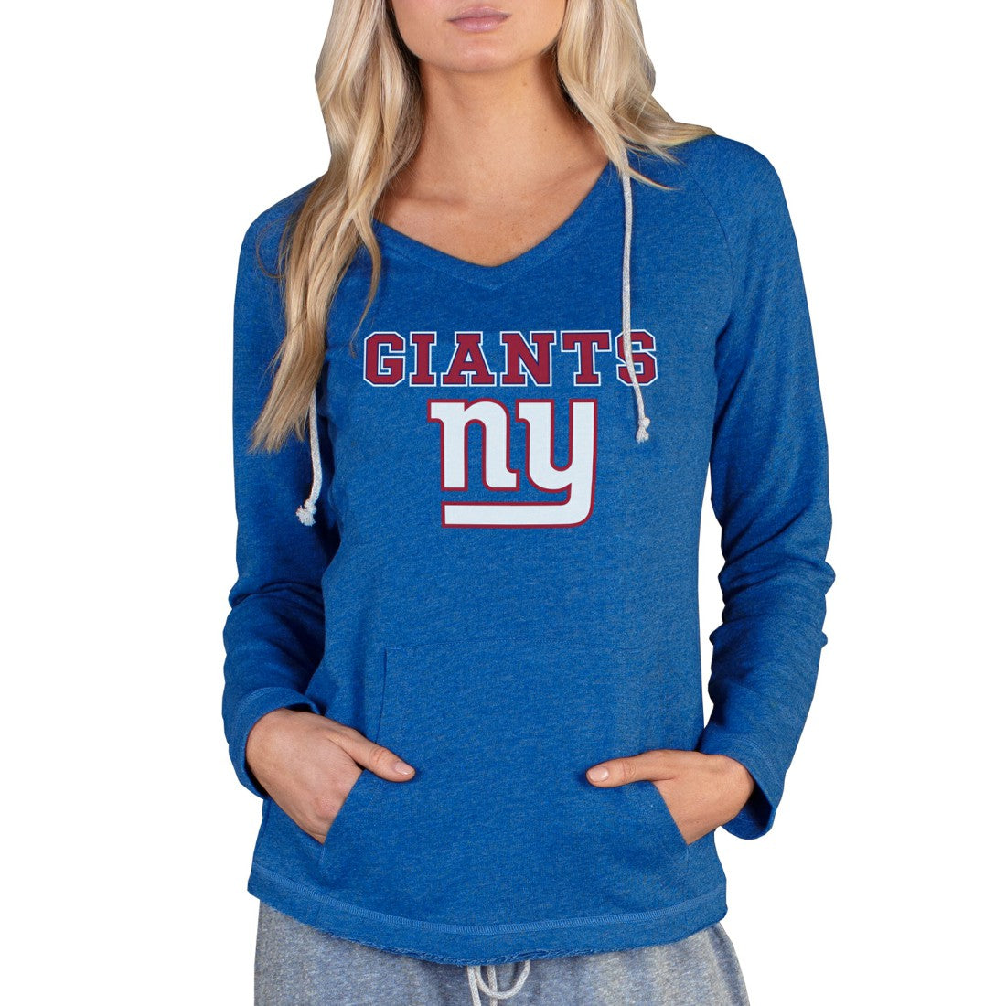 New York Giants Concepts Sport Women's Mainstream Tri-Blend Raglan Hoodie V-Neck Top - Royal Hoodies