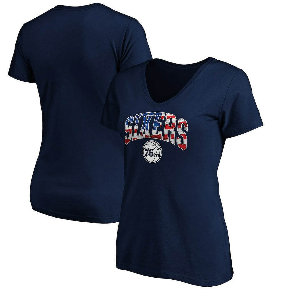 Philadelphia 76ers Women's Banner Wave V-Neck T-Shirt Navy