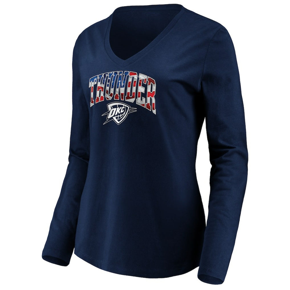 Oklahoma City Thunder Women's Banner Wave V-Neck Long Sleeve T-Shirt Navy