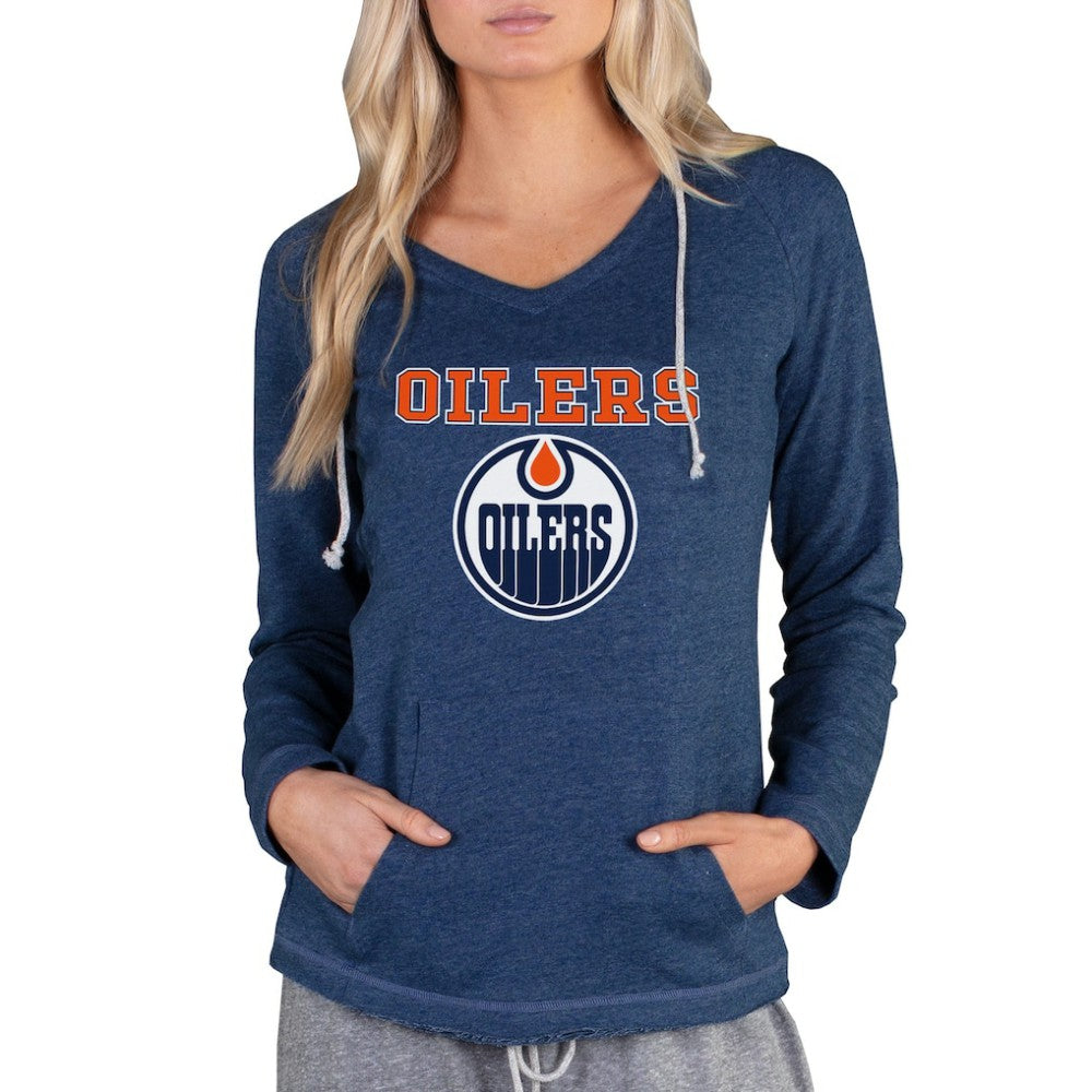 Edmonton Oilers Concepts Sport Women's Mainstream Terry Tri-Blend Long Sleeve Hooded Top - Navy | US 3929301