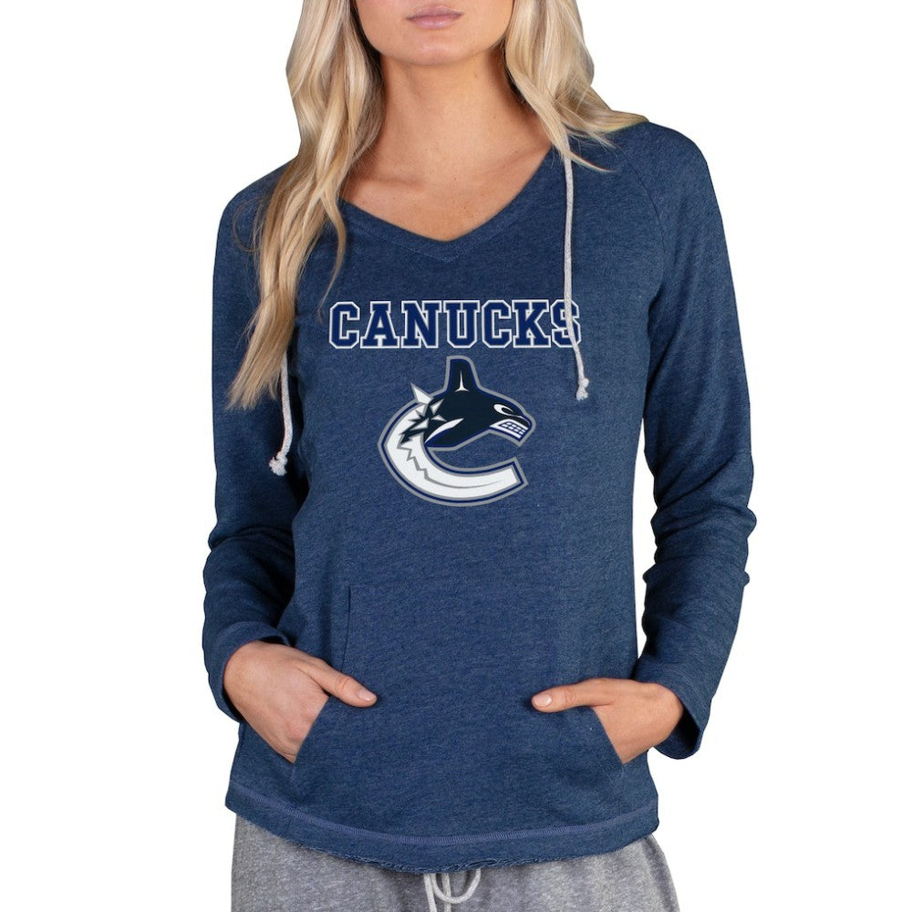 Vancouver Canucks Concepts Sport Women's Mainstream Terry Tri-Blend Long Sleeve Hooded Top - Navy | US 3929312