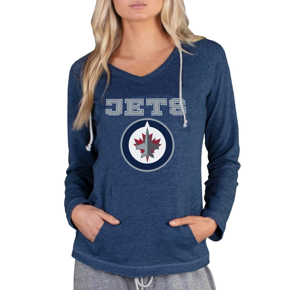 Winnipeg Jets Concepts Sport Women's Mainstream Terry Tri-Blend Long Sleeve Hooded Top - Navy | US 3929324