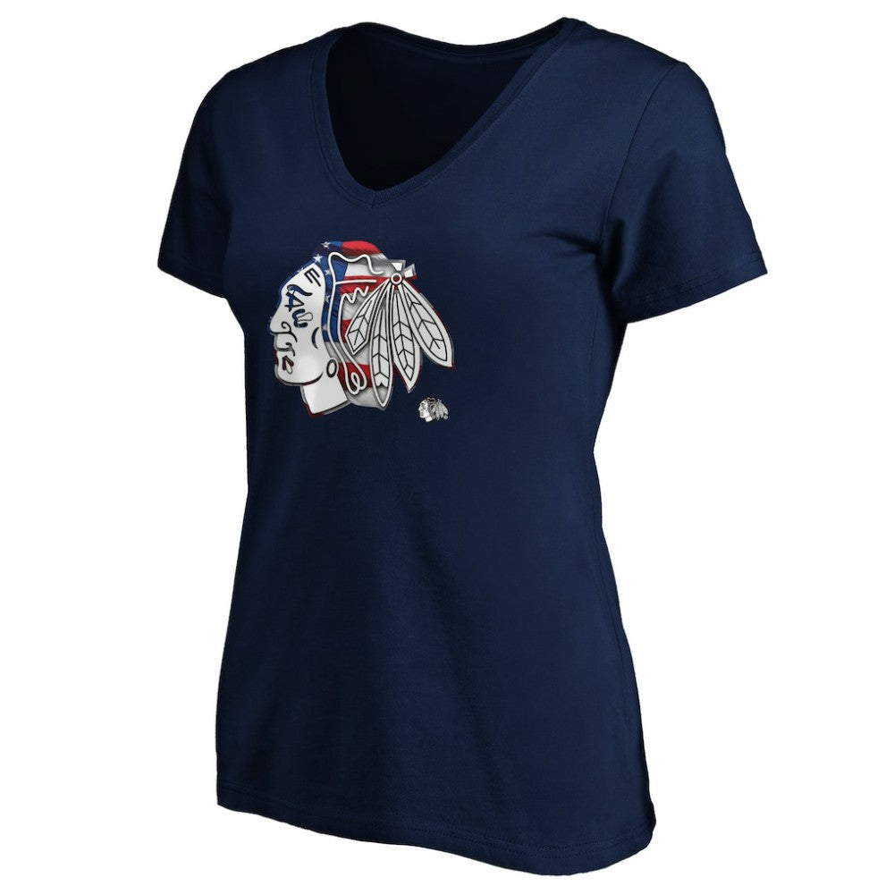 Chicago Blackhawks Women's Banner Wave Logo V-Neck T-Shirt T-Shirt - Navy | US 3930380