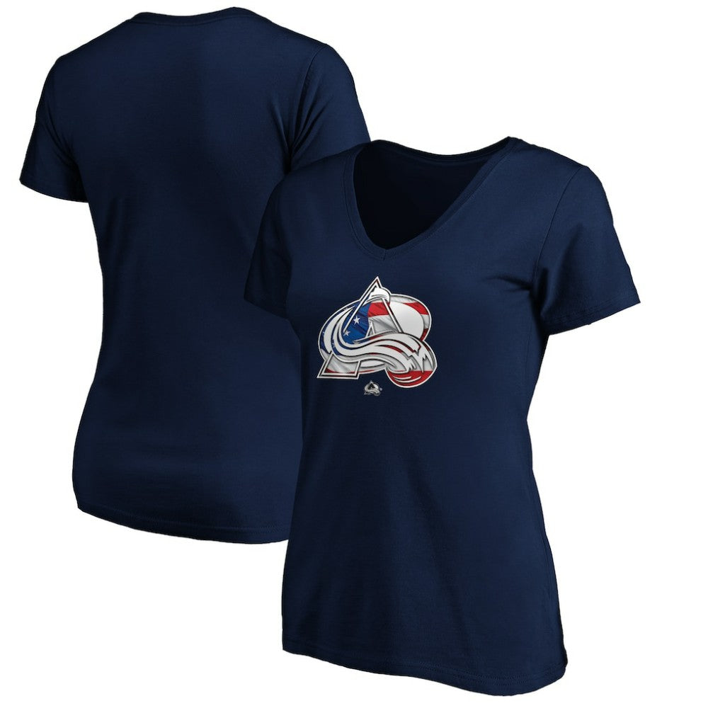 Colorado Avalanche Women's Banner Wave Logo V-Neck T-Shirt T-Shirt - Navy | US 3930381