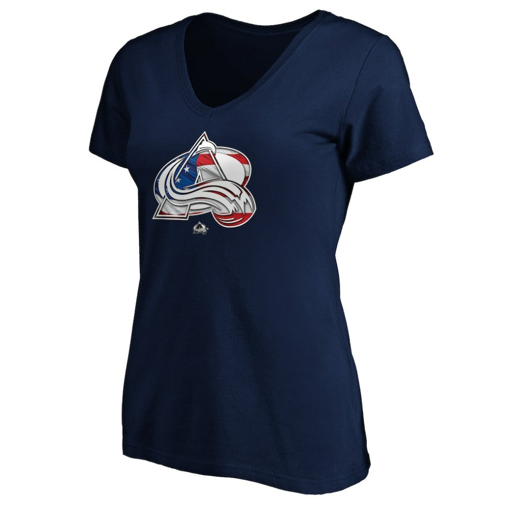 Colorado Avalanche Women's Banner Wave Logo V-Neck T-Shirt T-Shirt - Navy | US 3930381