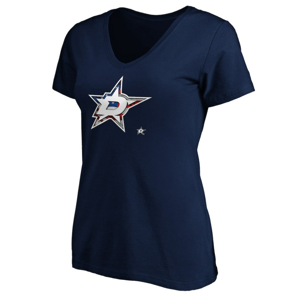 Dallas Stars Women's Banner Wave Logo V-Neck T-Shirt T-Shirt - Navy | US 3930383