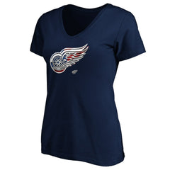 Detroit Red Wings Women's Banner Wave Logo V-Neck T-Shirt T-Shirt - Navy | US 3930384