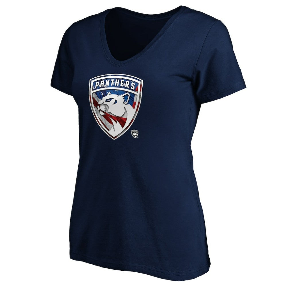 Florida Panthers Women's Banner Wave Logo V-Neck T-Shirt T-Shirt - Navy | US 3930385