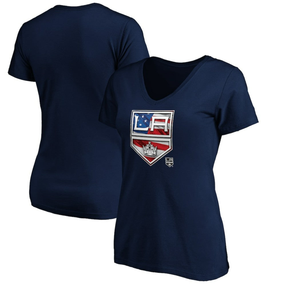 Los Angeles Kings Women's Banner Wave Logo V-Neck T-Shirt T-Shirt - Navy | US 3930386