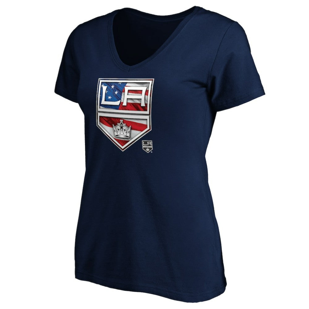 Los Angeles Kings Women's Banner Wave Logo V-Neck T-Shirt T-Shirt - Navy | US 3930386