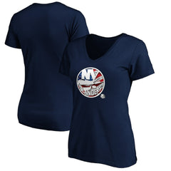 New York Islanders Women's Banner Wave Logo V-Neck T-Shirt T-Shirt - Navy | US 3930390
