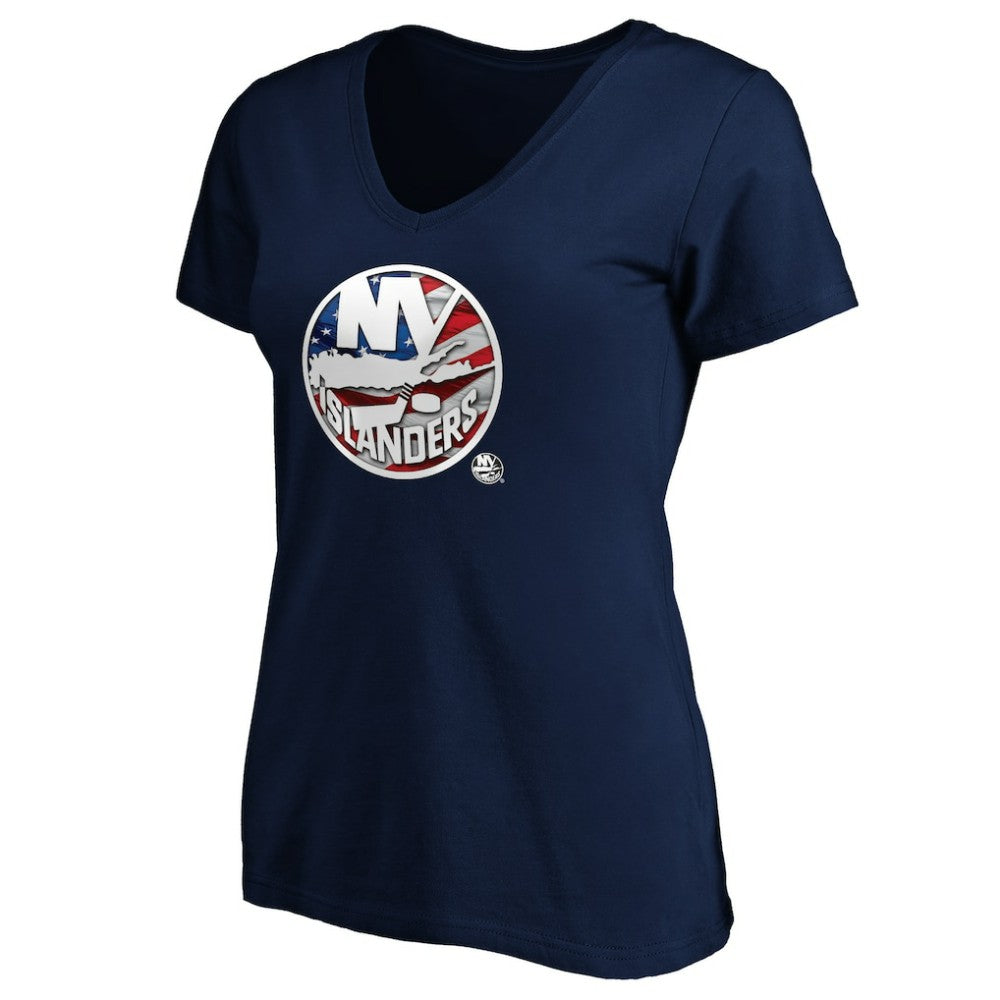 New York Islanders Women's Banner Wave Logo V-Neck T-Shirt T-Shirt - Navy | US 3930390