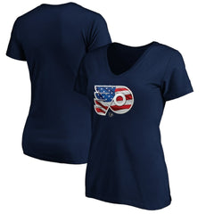 Philadelphia Flyers Women's Banner Wave Logo V-Neck T-Shirt T-Shirt - Navy | US 3930392