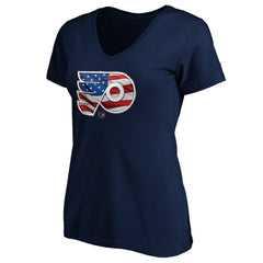 Philadelphia Flyers Women's Banner Wave Logo V-Neck T-Shirt T-Shirt - Navy | US 3930392
