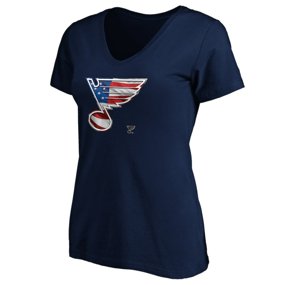 St. Louis Blues Women's Banner Wave Logo V-Neck T-Shirt T-Shirt - Navy | US 3930395