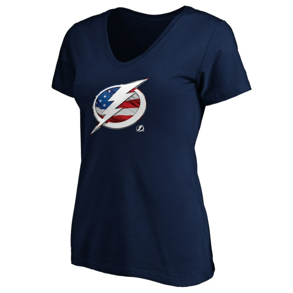Tampa Bay Lightning Women's Banner Wave Logo V-Neck T-Shirt T-Shirt - Navy | US 3930396