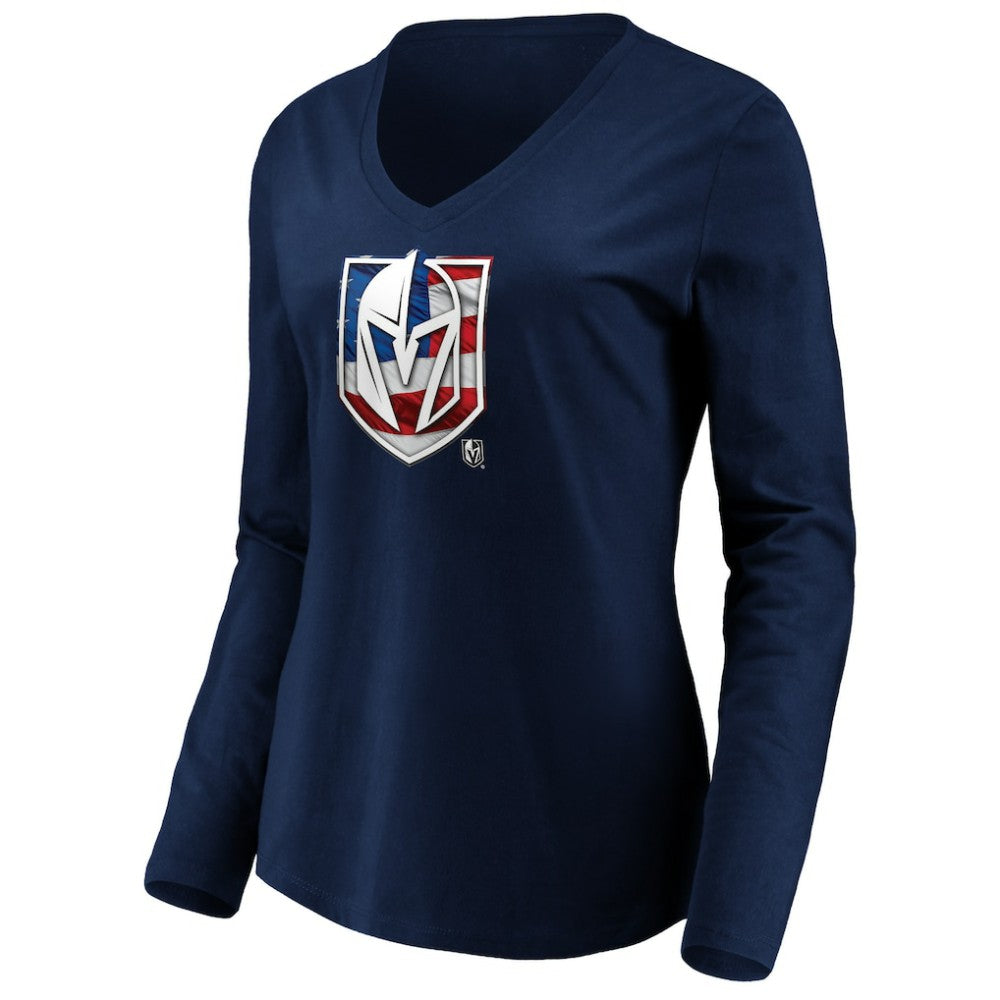 Vegas Golden Knights women's Banner Wave Logo Long Sleeve V-Neck T-Shirt - Navy | US 3930420