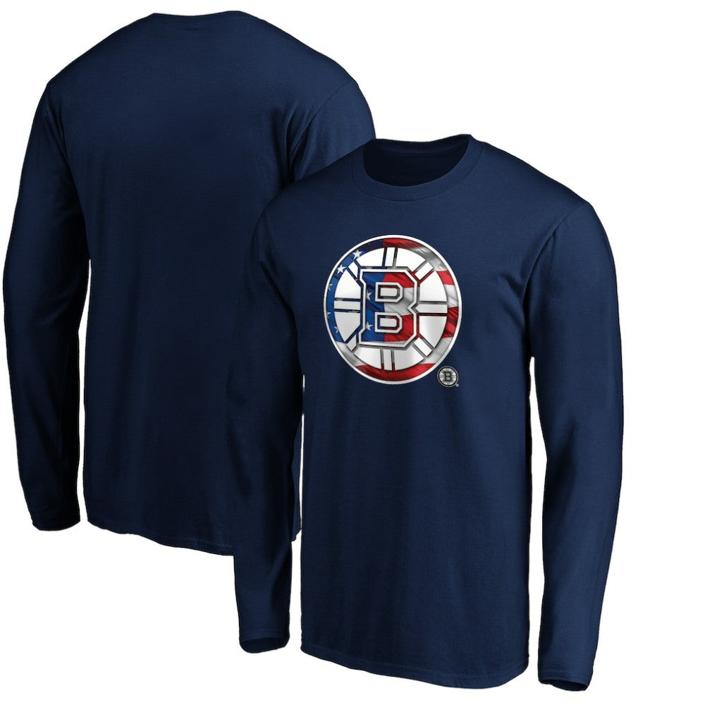 Boston Bruins Banner Wave Logo Long Sleeve T-Shirt - Navy | US 3930424
