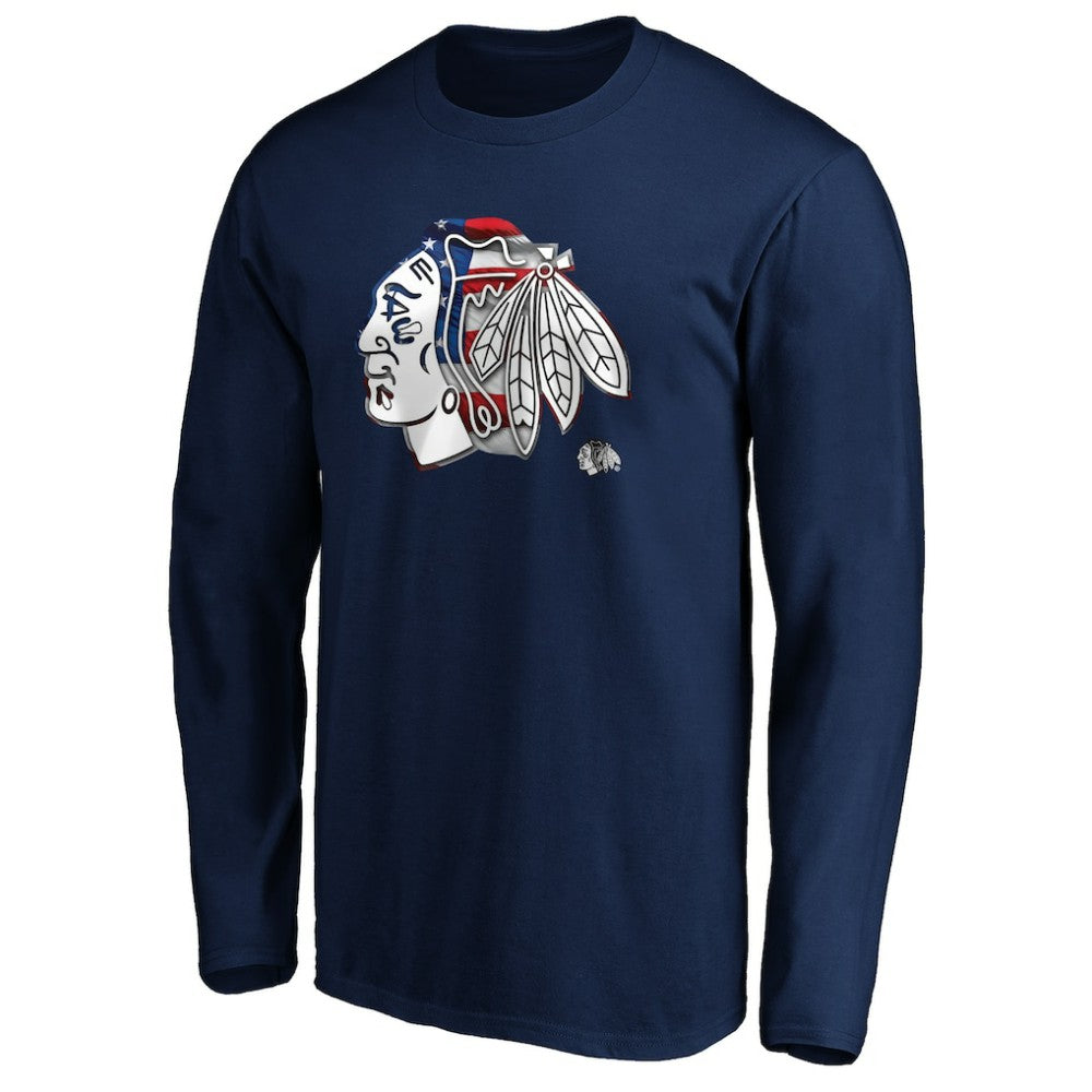Chicago Blackhawks Banner Wave Logo Long Sleeve T-Shirt - Navy | US 3930426