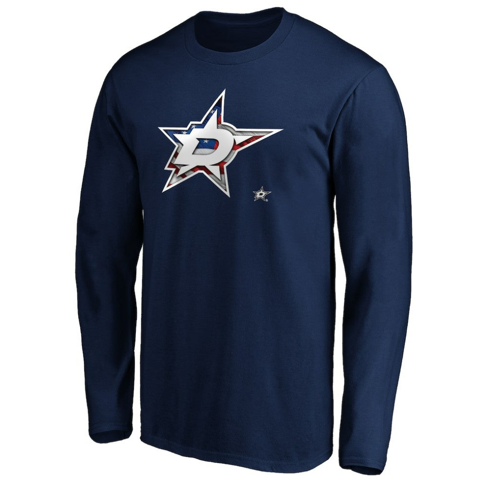 Dallas Stars Banner Wave Logo Long Sleeve T-Shirt - Navy | US 3930429