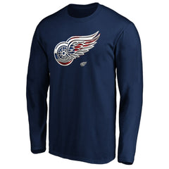 Detroit Red Wings Banner Wave Logo Long Sleeve T-Shirt - Navy | US 3930430