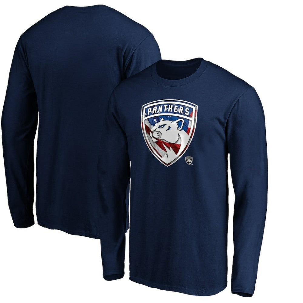 Florida Panthers Banner Wave Logo Long Sleeve T-Shirt - Navy | US 3930431