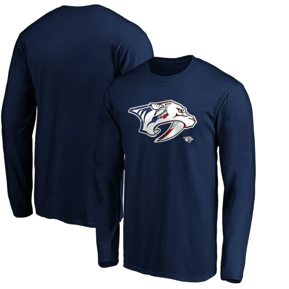 Nashville Predators Banner Wave Logo Long Sleeve T-Shirt - Navy | US 3930434