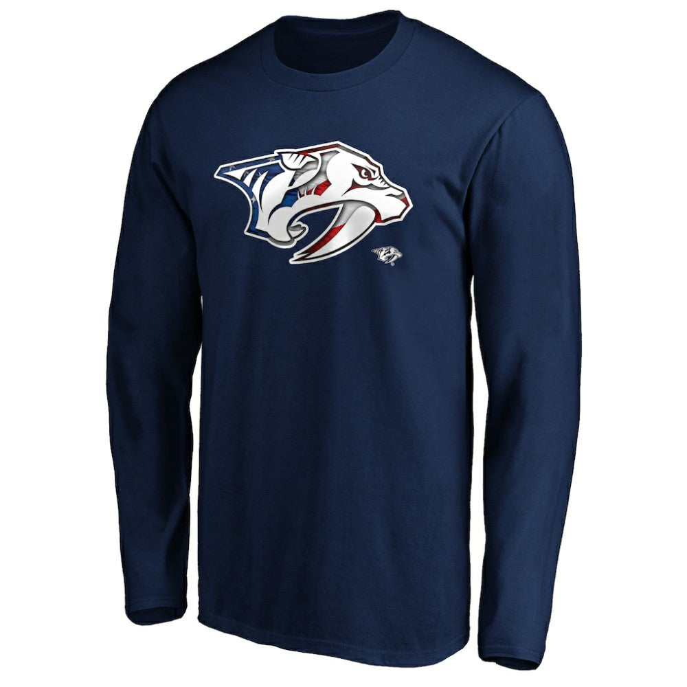 Nashville Predators Banner Wave Logo Long Sleeve T-Shirt - Navy | US 3930434