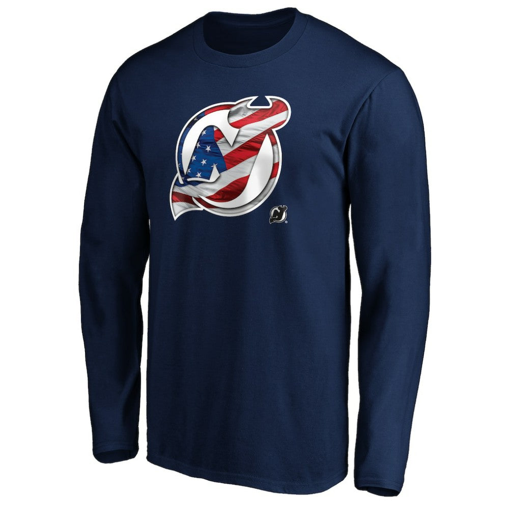 New Jersey Devils Banner Wave Logo Long Sleeve T-Shirt - Navy | US 3930435