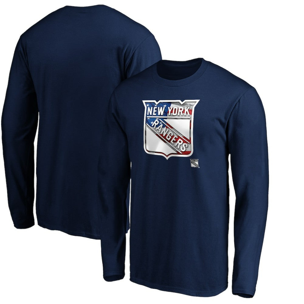 New York Rangers Banner Wave Logo Long Sleeve T-Shirt - Navy | US 3930437