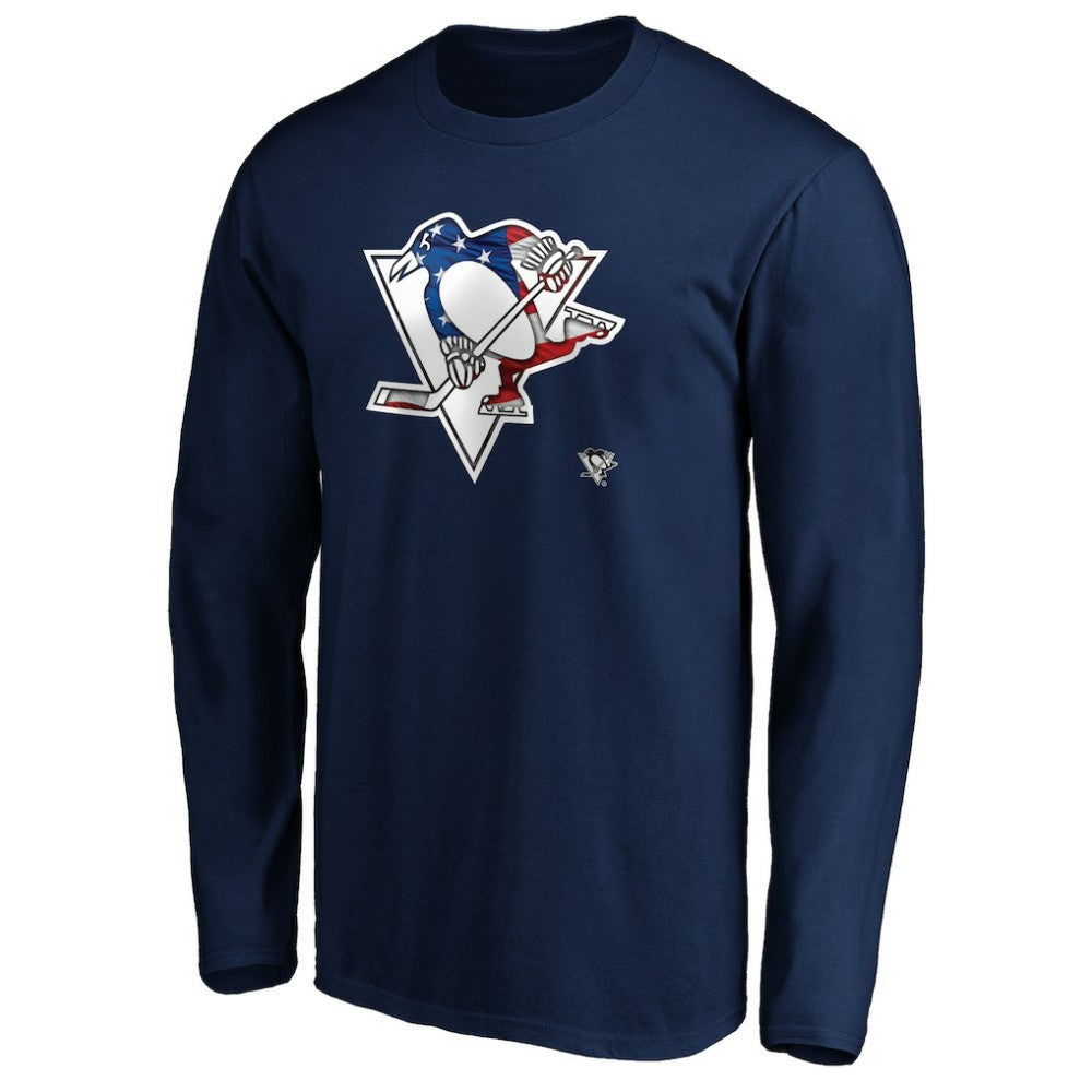Pittsburgh Penguins Banner Wave Logo Long Sleeve T-Shirt - Navy | US 3930439