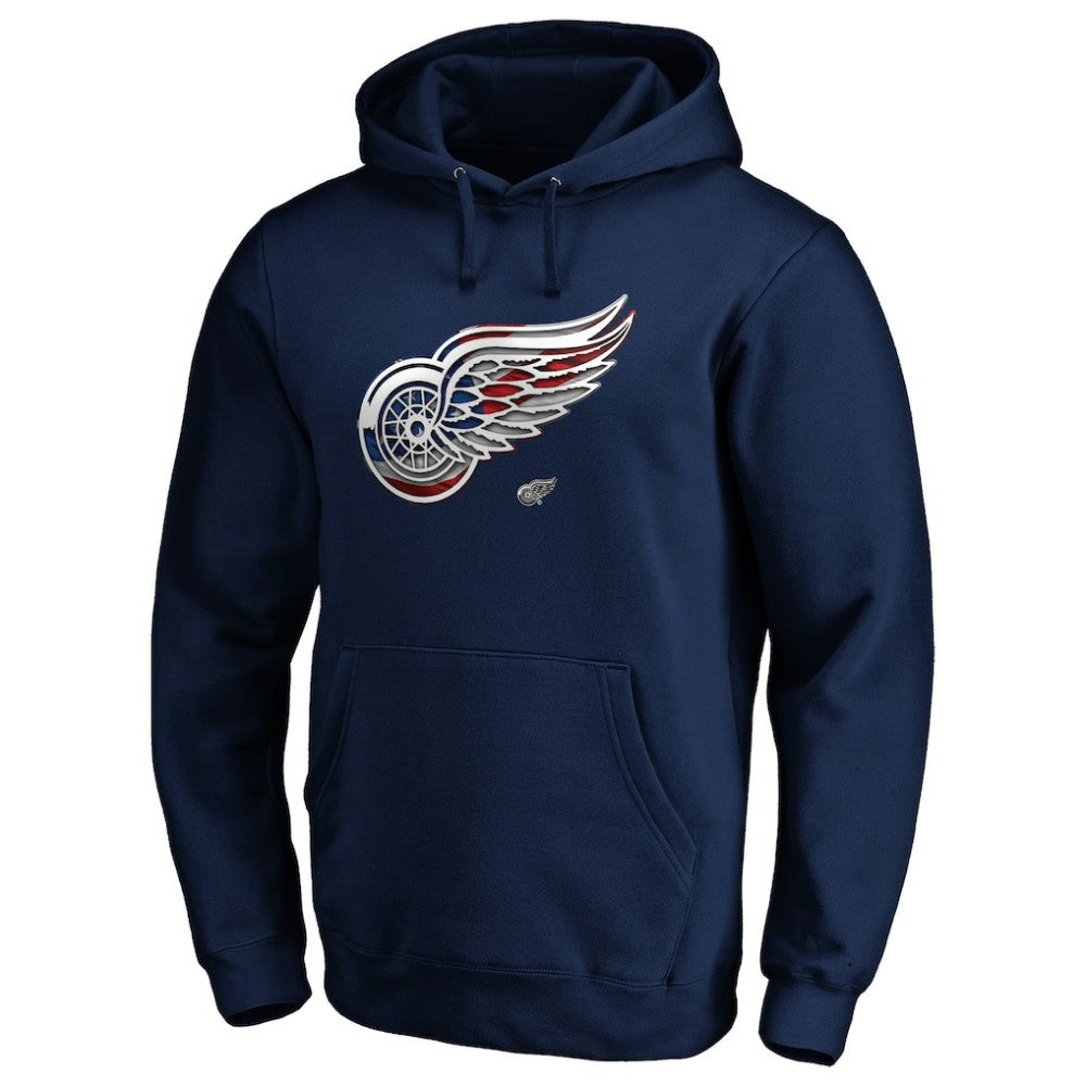 Detroit Red Wings Banner Wave Logo Pullover Hoodie - Navy | US 3930453