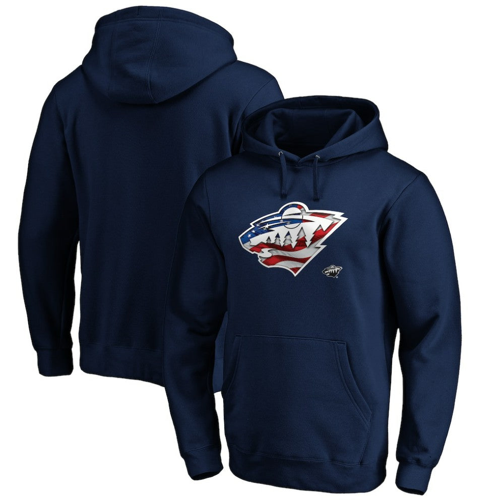 Minnesota Wild Banner Wave Logo Pullover Hoodie - Navy | US 3930456