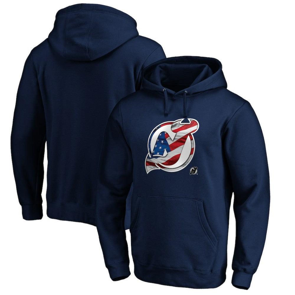 New Jersey Devils Banner Wave Logo Pullover Hoodie - Navy | US 3930458