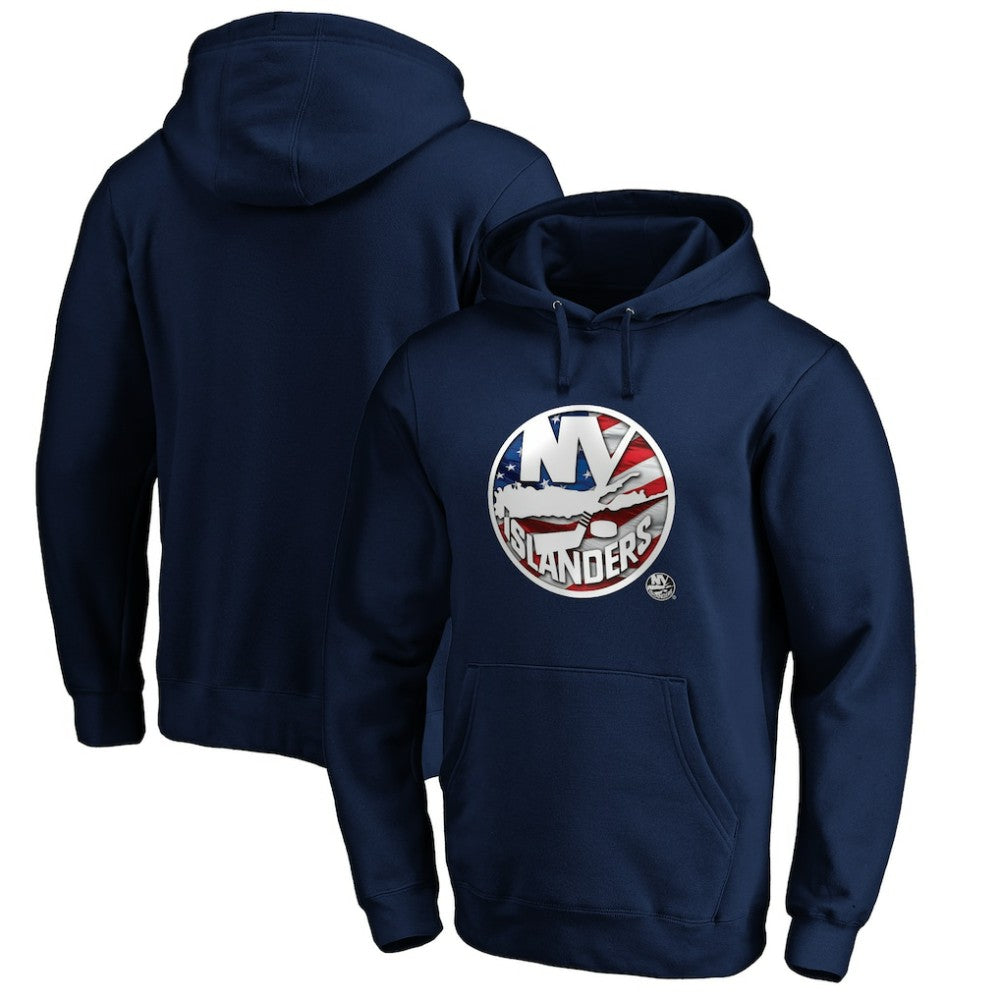 New York Islanders Banner Wave Logo Pullover Hoodie - Navy | US 3930459
