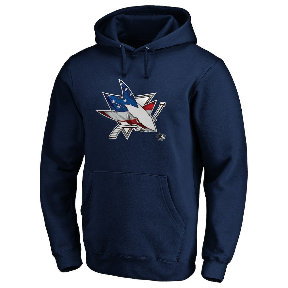 San Jose Sharks Banner Wave Logo Pullover Hoodie - Navy | US 3930463