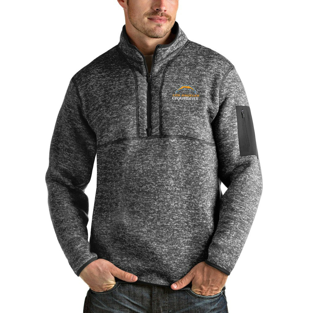 Los Angeles Chargers Antigua Fortune Quarter-Zip Pullover Jacket - Heather Charcoal Pullover