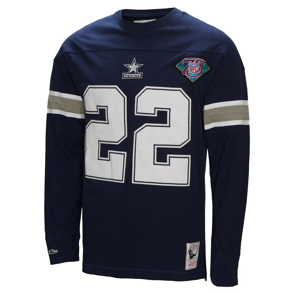 Emmitt Smith Dallas Cowboys Throwback Retired Player Name & Number Long Sleeve Top - Navy Tops