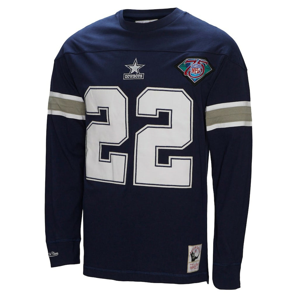 Emmitt Smith Dallas Cowboys Throwback Retired Player Name & Number Long Sleeve Top - Navy Tops