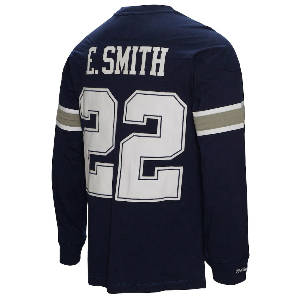 Emmitt Smith Dallas Cowboys Throwback Retired Player Name & Number Long Sleeve Top - Navy Tops