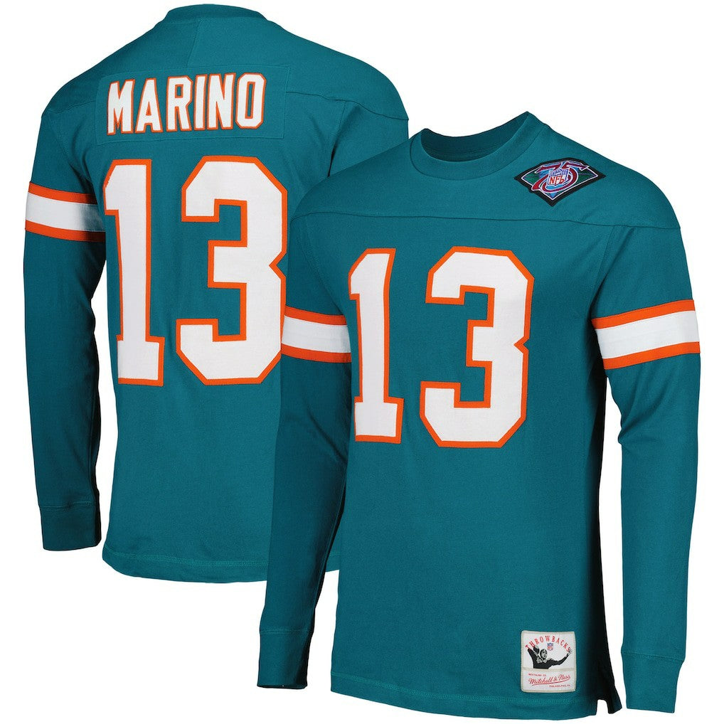 Dan Marino Miami Dolphins Throwback Retired Player Name & Number Long Sleeve Top - Aqua Tops