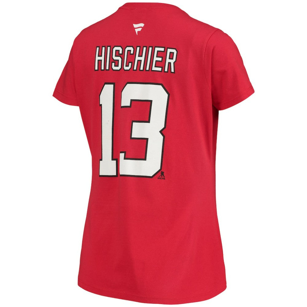 Nico Hischier New Jersey Devils Fanatics Women's Name & Number Logo V-Neck T-Shirt - Red | US 3947678