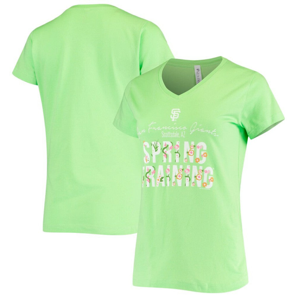 San Francisco Giants Soft as a Grape Women's Script Floral V-Neck T-Shirt - Green T-shirts