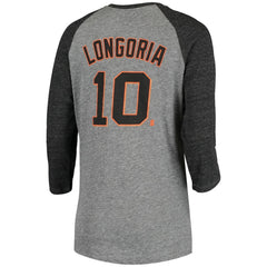 Evan Longoria San Francisco Giants 5th & Ocean by New Era Women's Script Name & Number Raglan Tri-Blend 3/4-Sleeve T-Shirt - Gray T-shirts